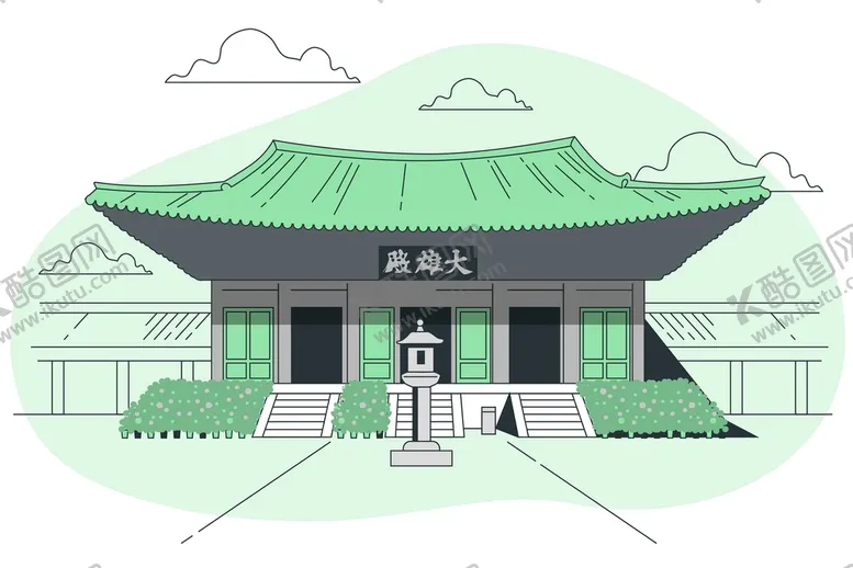编号：10857909221914321679【酷图网】源文件下载-绿色古代大雄殿建筑素材