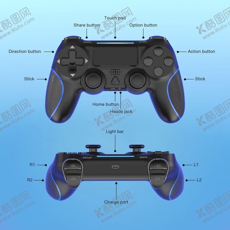 编号：31207409280849254102【酷图网】源文件下载-亚马逊 PS4手柄 结构细节图