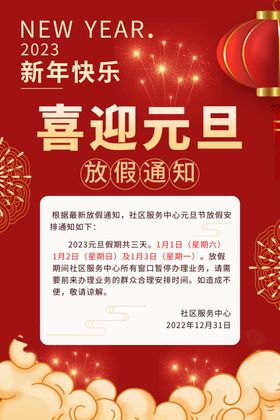 元旦放假通知喜迎新年新年背景兔年海报