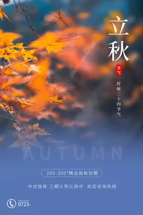 立秋主题创意海报季天日小清新插画