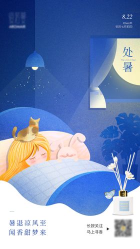 处暑夜晚插画海报