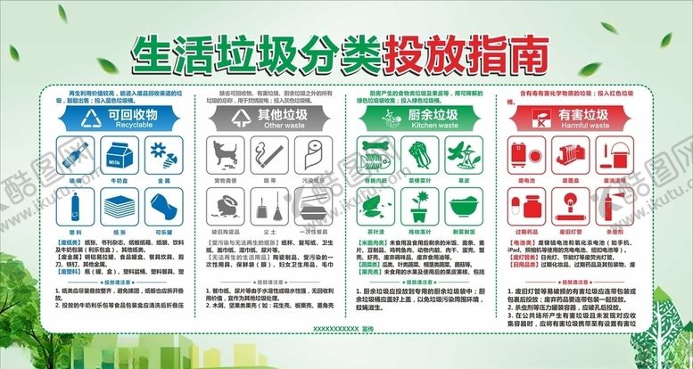 编号：88521705080150291167【酷图网】源文件下载-绿色卡通生活垃圾分类投放指南垃