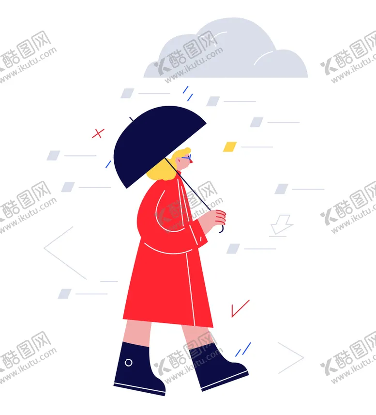 编号：07364509140644083576【酷图网】源文件下载-扁平风简笔画抽象雨伞人物插画