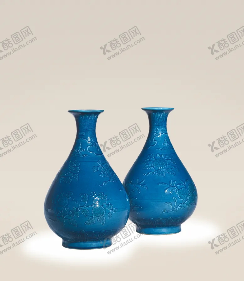 编号：14825206160605238752【酷图网】源文件下载-蓝釉刻花花卉玉壶春瓶