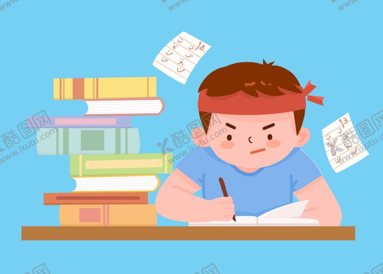 编号：90491309201009301493【酷图网】源文件下载-卡通男孩写作业