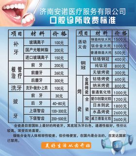 口腔牙科诊所价格表模板海报