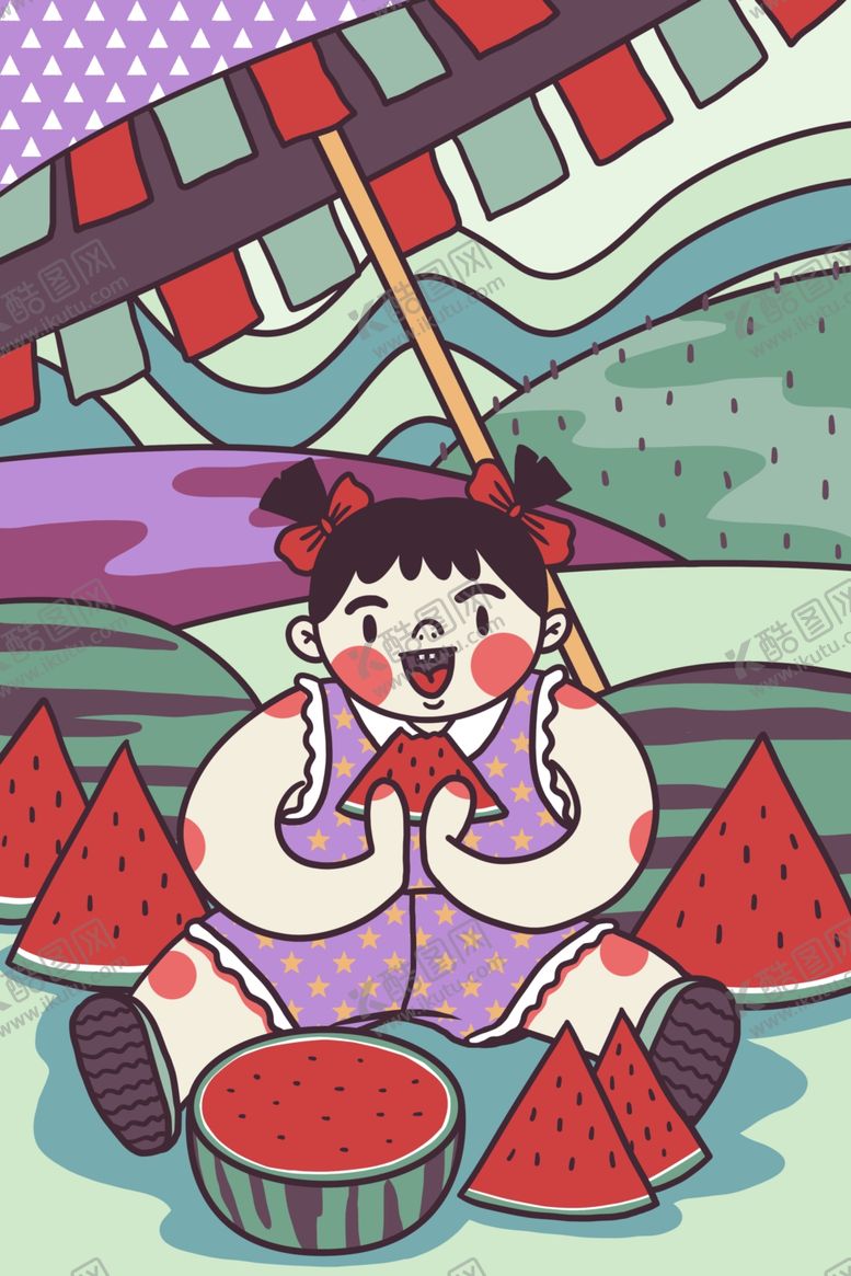 编号：16050309281845064024【酷图网】源文件下载-吃西瓜插画