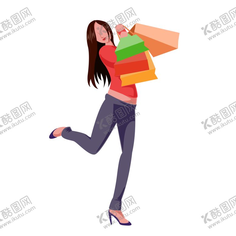 编号：24988001190101364528【酷图网】源文件下载-卡通扁平化时尚购物美女