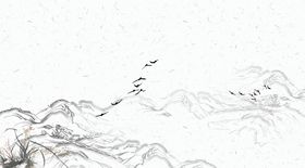 中国风背景荷花山水画展板森系意境展板