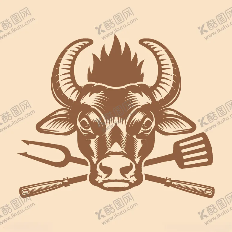 编号：96684102072000452353【酷图网】源文件下载-手绘版画牛头
