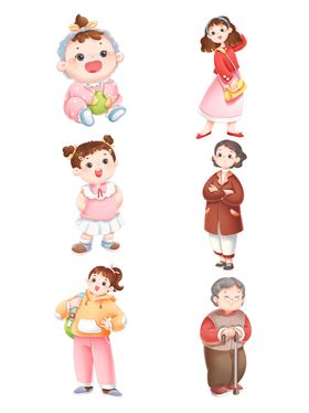 女性成长经历手绘插画