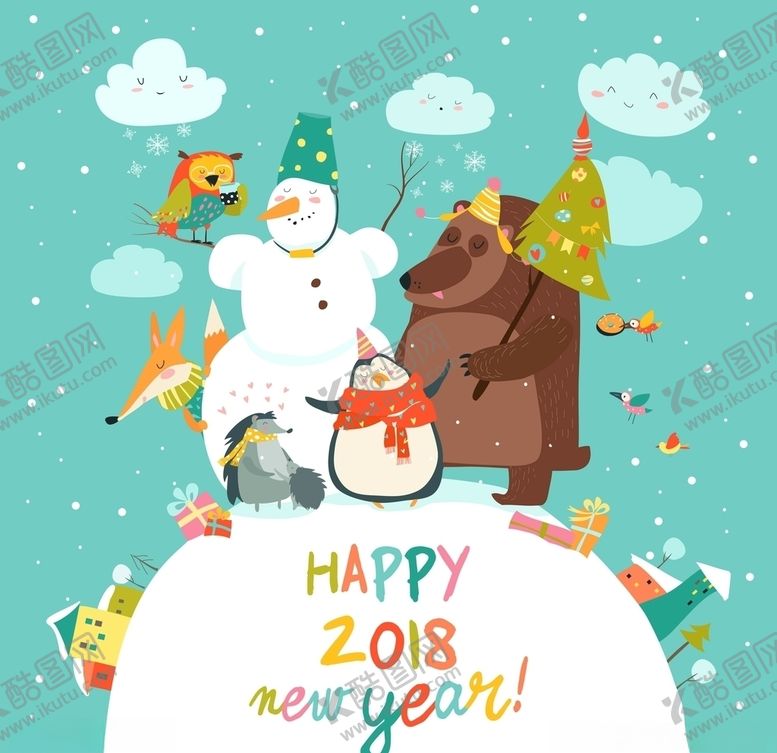 编号：21985810261423358212【酷图网】源文件下载-北欧森系冬季动物插画