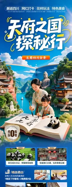 四川成都竹子熊猫研学夏令营旅游海报