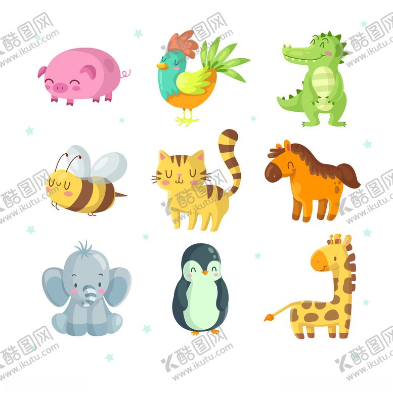 编号：87200702271058102501【酷图网】源文件下载-可爱卡通动物矢量元素