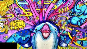 奇幻鲨鱼的多彩艺术世界