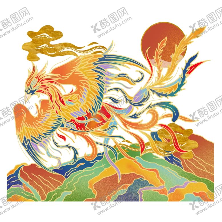 编号：98634605120043187642【酷图网】源文件下载-国潮凤凰插画