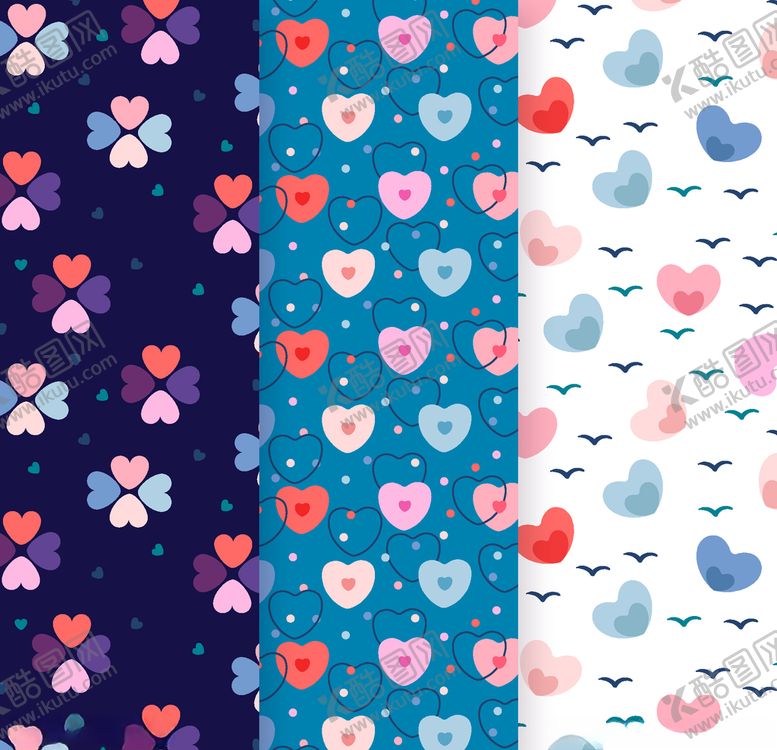 编号：40958110090334118991【酷图网】源文件下载-平铺爱心花纹矢量背景图