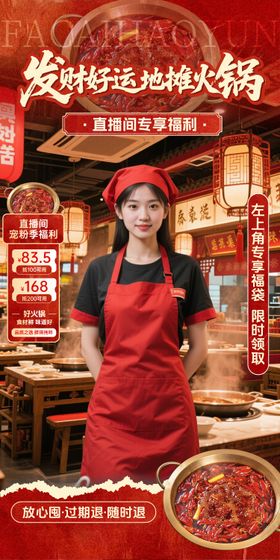 红色地摊火锅直播间贴片