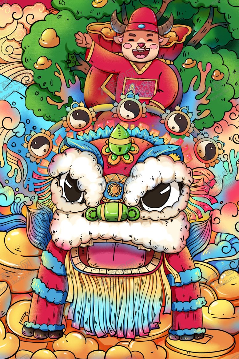 编号：81147106271211181682【酷图网】源文件下载-手绘牛年国潮牛年