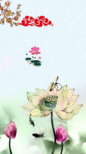 中国风背景毛笔字梅花山水素材