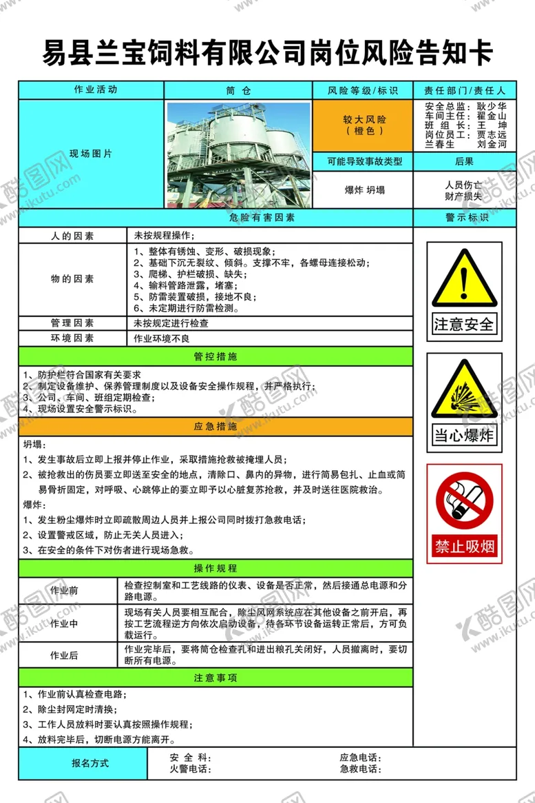 编号：77616807090956157447【酷图网】源文件下载-筒仓岗位风险告知卡
