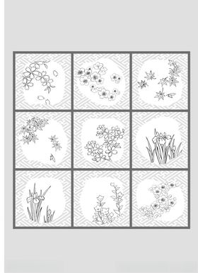 日本线描植物花卉矢量素材