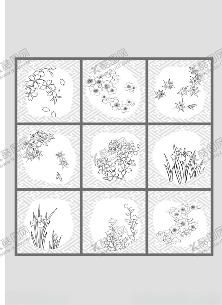 编号：90584609112030428429【酷图网】源文件下载-日本线描植物花卉矢量素材