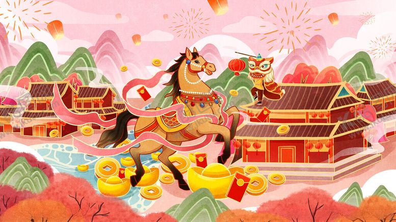 编号：44204211172050011617【酷图网】源文件下载-马年横板新年春节插画海报