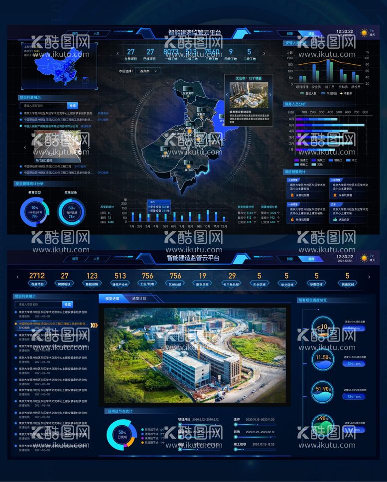 编号：46416911181319303880【酷图网】源文件下载-企业级智慧工地管理大屏