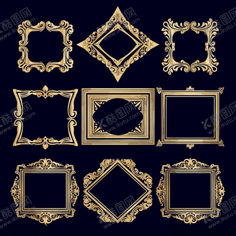 编号：54364211211243448306【酷图网】源文件下载-金色复古风精美画框集合