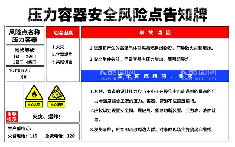 编号：75203910031622468415【酷图网】源文件下载-压力容器安全风险点告知牌