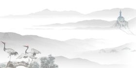 中国风背景展板水墨画梅花荷花