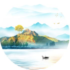 山脉湖泊圆形挂画装饰画唯美卧室