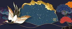 国潮竖版海报鹤装饰画