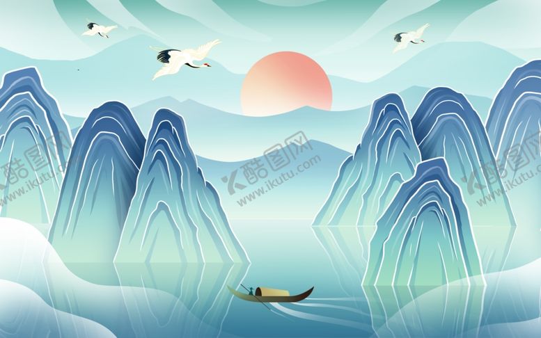 编号：58426702210233032414【酷图网】源文件下载-国潮山水风景插画
