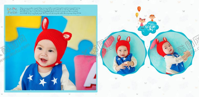 编号：48148909302012328225【酷图网】源文件下载-蓝黄调宝宝儿童生日照相册模板
