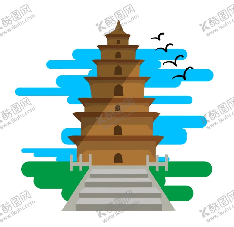 编号：96376204222234595031【酷图网】源文件下载-大雁塔插画素材