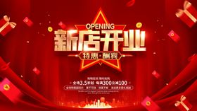 红色简约新店开业促销广告活动