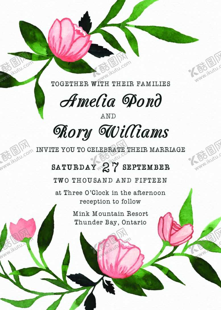编号：70553309190457118822【酷图网】源文件下载-水彩花卉邀请函模板