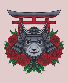 日本武士猫插画手绘