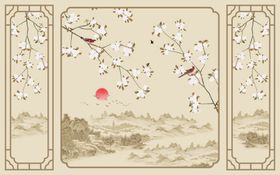 鸟语花香新中式背景墙