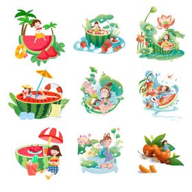 夏日清凉水上活动插画