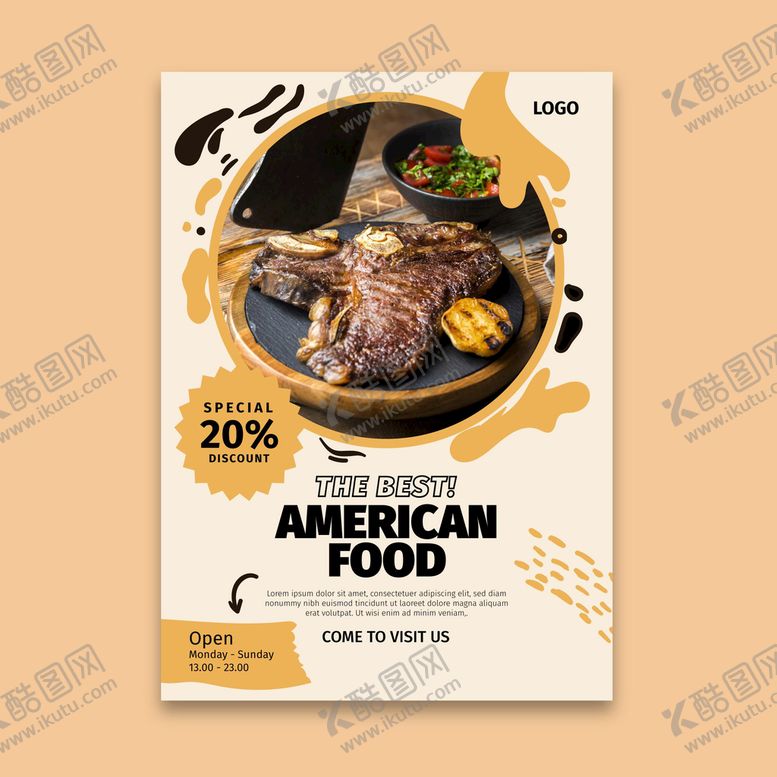 编号：60946410200942388309【酷图网】源文件下载-美食海报牛排