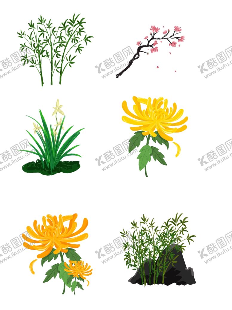 编号：63000606260739249802【酷图网】源文件下载-梅兰竹菊卡通插画手绘图标