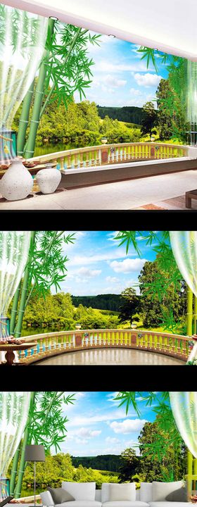 现代简约花卉风景电视背景墙