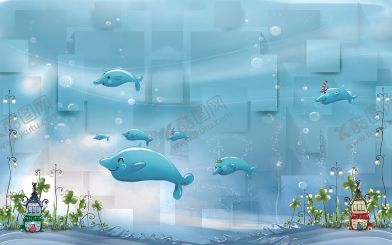 编号：35326309121303251984【酷图网】源文件下载-卡通海洋海豚蓝色背景图片
