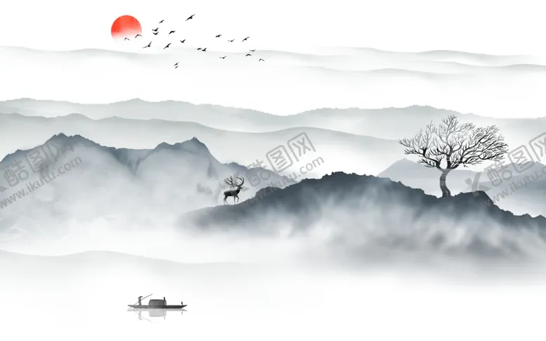 编号：20803303271630286517【酷图网】源文件下载-新中式水墨山水背景墙