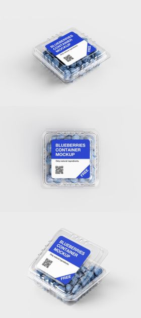 蓝莓塑料盒子包装贴图样机