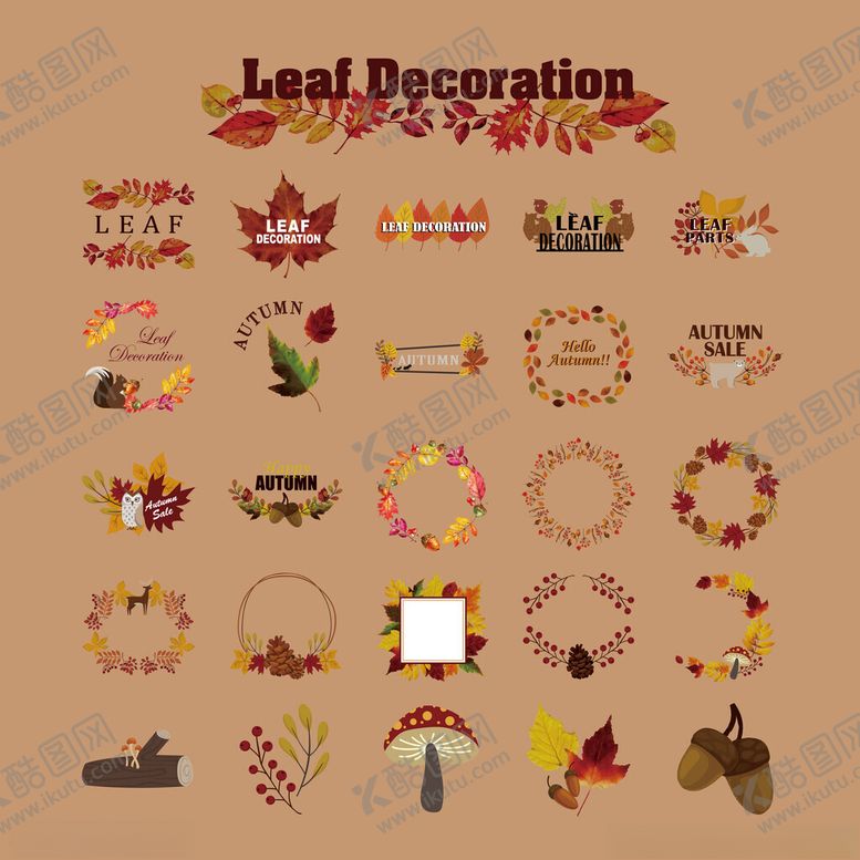 编号：76468409200340352576【酷图网】源文件下载-秋季树叶装饰元素集合