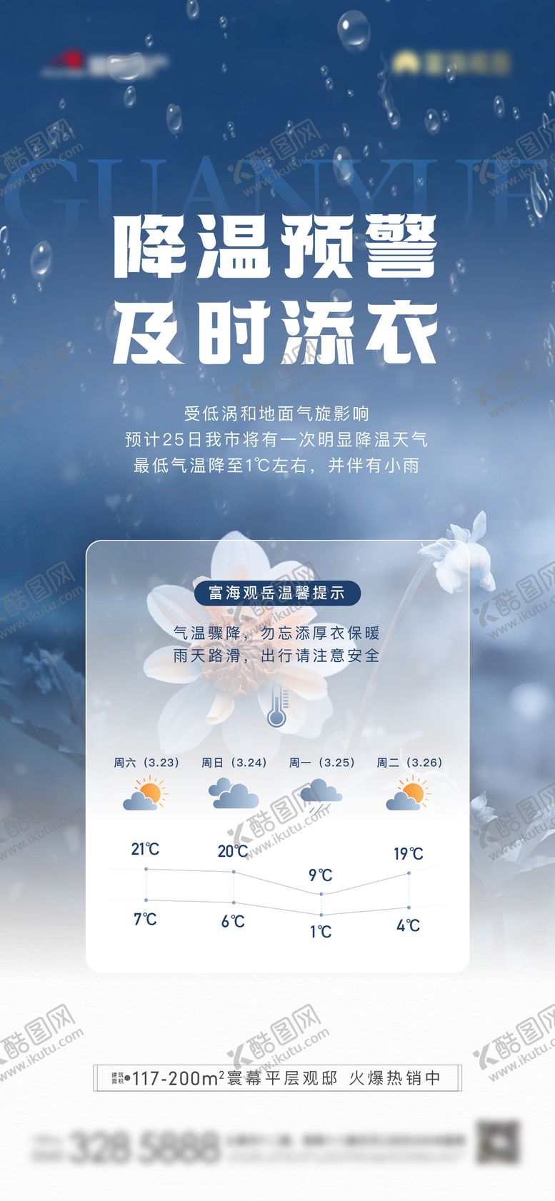 编号：49844404112319354312【酷图网】源文件下载-地产降温降雨天气预警单图